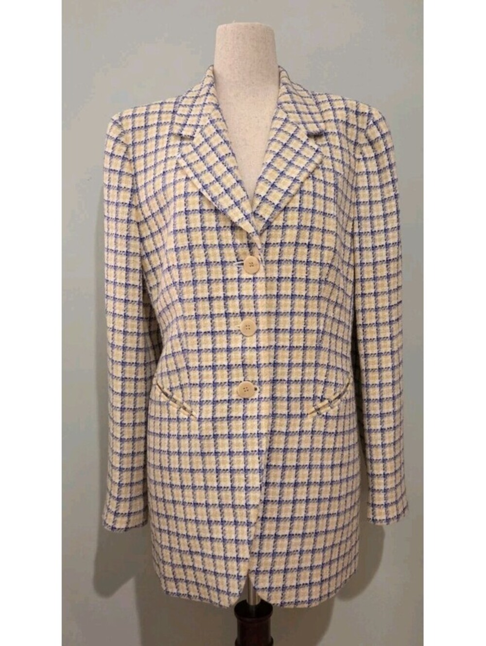Louis Feraud Féraud Neiman Marcus Exclusive Size 10 Yellow Blue Plaid Blazer Vtg